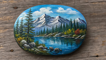 Rock Painting: Serene Mountain Lake, Landscape Painting HD wallpaper