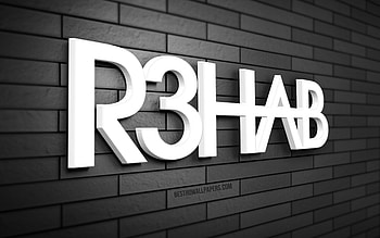 R3hab 3D logo, , Fadil El Ghoul, gray brickwall, creative, music stars, R3hab logo, dutch DJs, 3D art, R3hab HD wallpaper