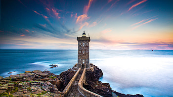 Coastline Lighthouse Blue Hour HD wallpaper
