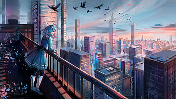 Girl Watching Cityscape Watching, cityscape, artist, artwork, digital-art, deviantart HD wallpaper