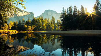 Quiet Fall Morning in Yosemite, california, trees, sky, mountains, water, reflections, usa HD wallpaper