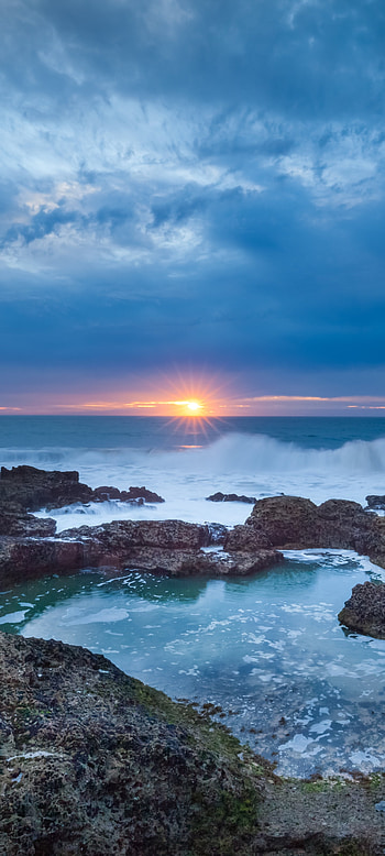 Rocky Coast Sunset, horizon, nature, ocean HD phone wallpaper