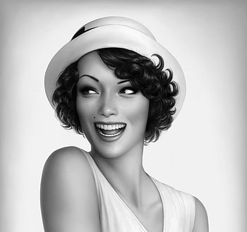 Peppy Miller, art, bw, face, girl, vintage, black, white, retro, warren louw HD wallpaper