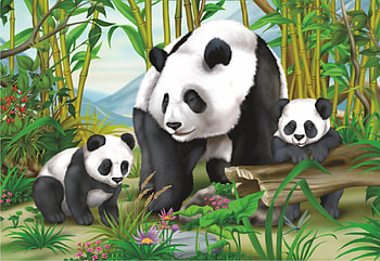 Panda, bears, cubs, painting, family HD wallpaper