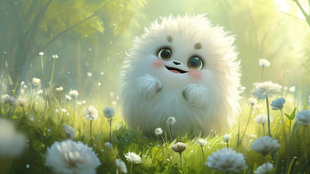 Cute Fluffy Creature, cute, fluffy, cute and fluffy, Animal, flower HD wallpaper