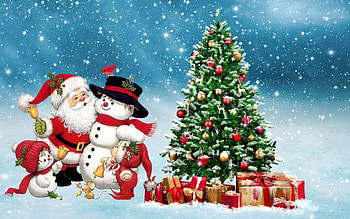 Snow, Snowman, Christmas, Santa, Holiday, Christmas Tree HD wallpaper