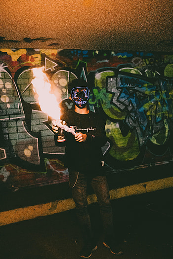 Fire, Miscellanea, Miscellaneous, Neon, Mask, Graffiti HD phone wallpaper