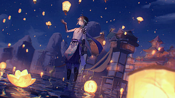 Xiao Sky Lights Background Genshin Impact HD wallpaper