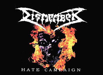 Dismember - Hate Campaign, flames, skull, hate, dismember, band, death, heavy, music, campaign, logo, metal, fire HD wallpaper