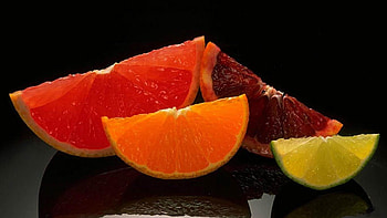 citrus, reflection, 3d, dessert, colors, beautiful, fruits HD wallpaper