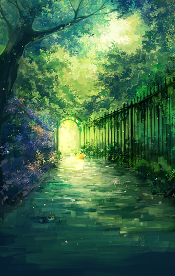 Gate, garden, iron fence, greenery, artwork HD phone wallpaper