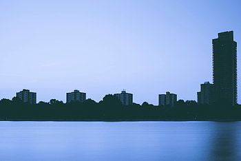 Rivers, City, Building, Minimalism, Evening HD wallpaper
