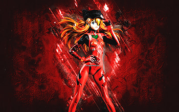 Asuka Langley Sohryu, Evangelion, red stone background, Evangelion characters, Neon Genesis Evangelion, grunge art, Asuka Langley Sohryu Evangelion HD wallpaper