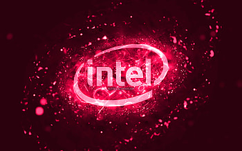 Intel pink logo, , pink neon lights, creative, pink abstract background, Intel logo, brands, Intel HD wallpaper