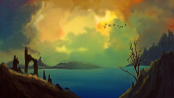 Birds, Water, Art, Rocks, Wood, Tree HD wallpaper