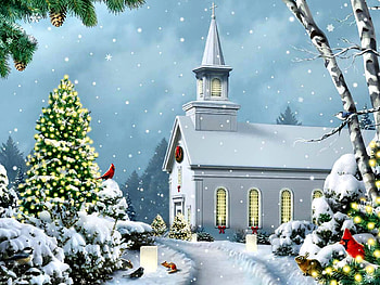 Christmas Eve F, winter, architecture, chapel, art, beautiful, illustration, church, artwork, scenery, wide screen, religious, painting, snow HD wallpaper