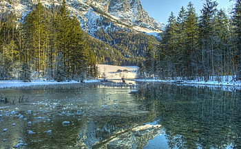 Superb Icy Lake, winter, snow, forest, lake, tree, mountain HD wallpaper