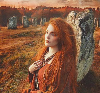 Redhead, rock, stones, model, girl, woman HD wallpaper
