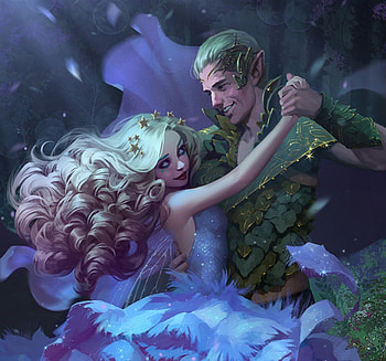 Midnight dance, man, couple, girl, night, blue, dance, art, fairy, fantasy, svetlana tigai, luminos HD wallpaper
