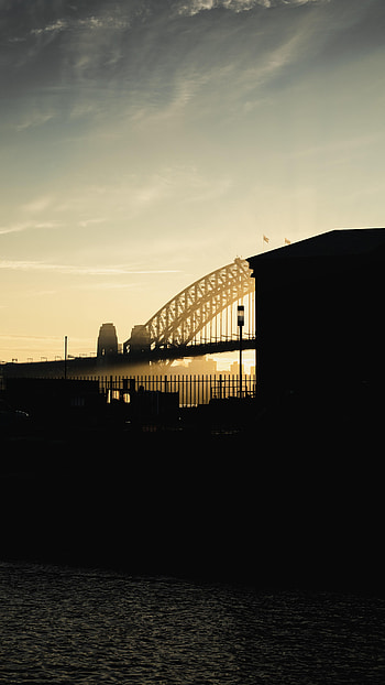 Sunset, Architecture, Building, Silhouette, Miscellanea, Miscellaneous, Bridge HD phone wallpaper
