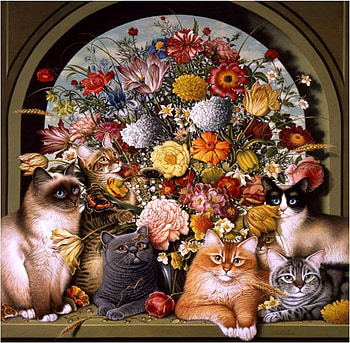 Cute kittens, animal, kitten, painting, art, flower, cat HD wallpaper