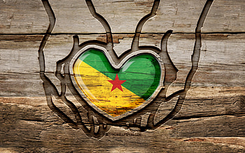 I love French Guiana, , wooden carving hands, Day of French Guiana, French Guiana flag, Flag of French Guiana, Take care French Guiana, creative, wood carving, French Guiana HD wallpaper