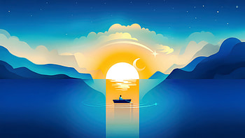 Sailing Into Light, artist, artwork, art, digital-art, sunset, sun, boat HD wallpaper
