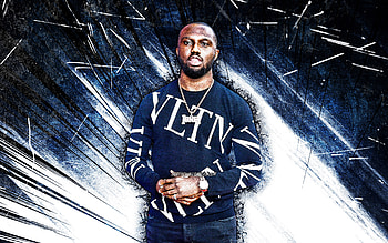 Headie One, grunge art, british rapper, music stars, british celebrity, blue abstract rays, Irving Ampofo Adjei, Headie One HD wallpaper
