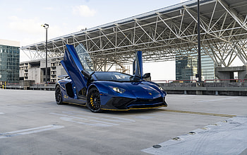 2022, Lamborghini Aventador SV, , front view, exterior, new blue Aventador, italian supercars, Lamborghini HD wallpaper