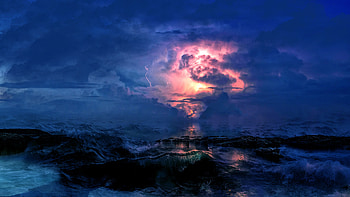 Nature, Sea, Clouds, Waves, Lightning, Mainly Cloudy, Overcast, Storm HD wallpaper
