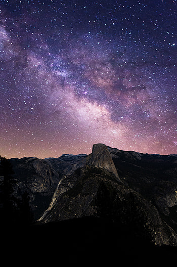 Yosemite valley, half dome, national park, milky way, night HD phone wallpaper