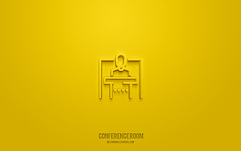 Conference Room 3d icon, yellow background, 3d symbols, Conference Room, business icons, 3d icons, Conference Room sign, business 3d icons HD wallpaper