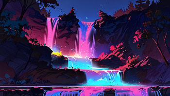 Neon Waterfall Fantasy Glowing Pink And Blue Cascade At Twilight, neon, waterfall, fantasy, glowing, pink, blue, twilight, artist, artwork, art, digital-art, ai, deviantart HD wallpaper