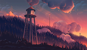 Watchtower Clouds Forest Mountain Landscape Digital Art, artist, artwork, digital-art, clouds, deviantart HD wallpaper
