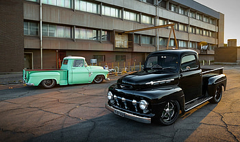Ford & Chevy, Aqua, Classics, GM, Black, Trucks HD wallpaper