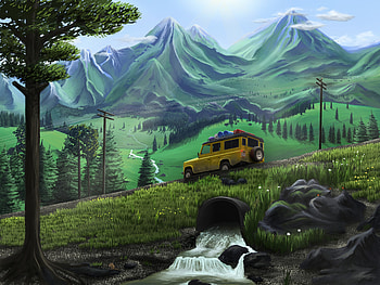Art, Mountains, Jeep, Journey, Slope HD wallpaper