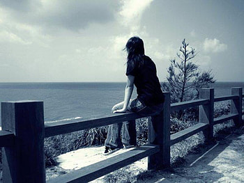Ah, When will...., seaside, fence, waiting, girl, tree HD wallpaper