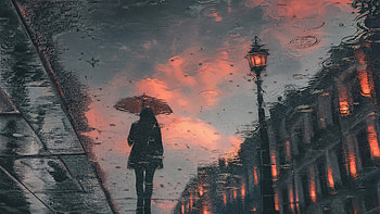 - Rainy Reflections at Dusk, Umbrella HD wallpaper