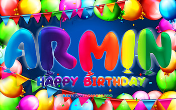 Happy Birtay Armin, , colorful balloon frame, Armin name, blue background, Armin Happy Birtay, Armin Birtay, popular german male names, Birtay concept, Armin HD wallpaper