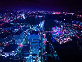 Yokohama At Night Noen City , japan, world, city, night, neon, lights HD wallpaper