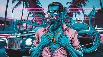 Vibrant Kraken Artwork - Ultra, kraken, octopus, man, car, sunglasses HD wallpaper