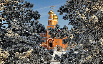 Cities, Winter, Trees, Temple, Temirtau HD wallpaper