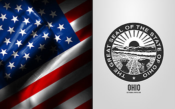 Seal of Ohio, USA Flag, Ohio emblem, Ohio coat of arms, Ohio badge, American flag, Ohio, USA HD wallpaper