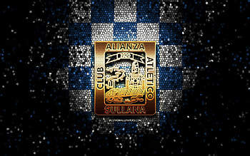 Alianza Atletico FC, glitter logo, Liga 1 Apertura, blue white checkered background, soccer, peruvian football club, Alianza Atletico logo, mosaic art, football, Club Alianza Atletico Sullana HD wallpaper
