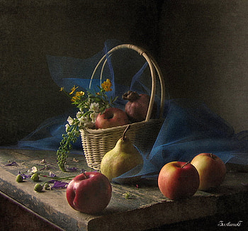 fruits basket, basket, still life, apples, wild flowers, beautiful, fruits, pears HD wallpaper