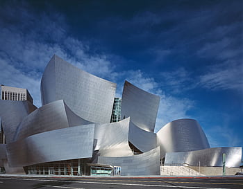 Iconic stainless steel architecture of the Walt Disney Concert Hall in Los Angeles. HD wallpaper