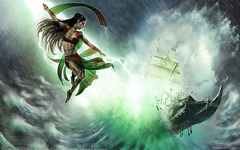 Moshi Sailcutter, ship, teal, goddess, lady, soul, cg, steve argyle, , ocean, female, stunning, sea, art, digital painting, girl, aqua, woman, adventure, fantasy, sail, elemental HD wallpaper