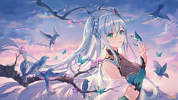 :), pinj, blue, pink, atdan, anime, girl, manga HD wallpaper