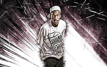 Hopsin, grunge art, american rapper, music stars, violet abstract rays, Marcus Hopson, american celebrity, Hopsin HD wallpaper