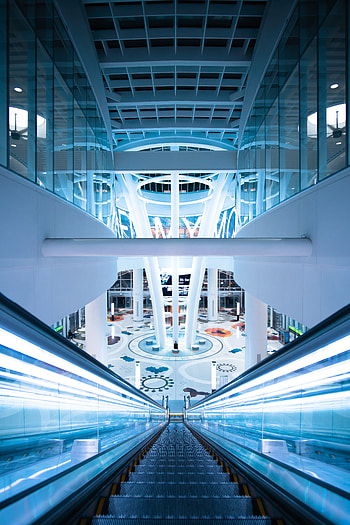 Architecture, Interior, Building, Miscellanea, Miscellaneous, Backlight, Illumination, Escalator HD phone wallpaper